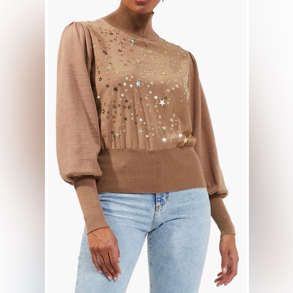 French Connection Macey Beaded Star Turtleneck Sweater - Picture 1 of 8